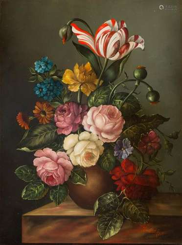 HOLSTAYN Act. mid 20th C. Flower still life I Oil on