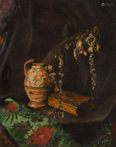 CZECH PAINTER Act. c. 1918 Still life with ceramic and