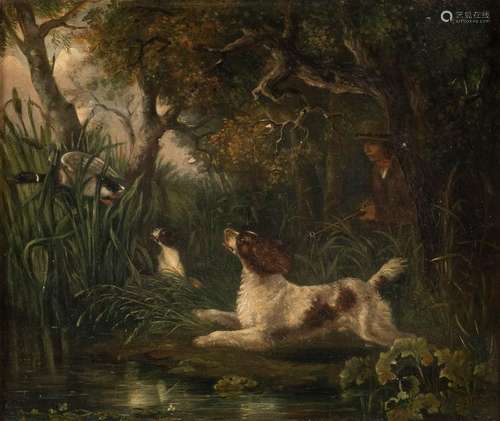 GEORGE STEVENS Act. 1st half 19th C. Duck hunting Oil