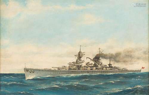 G. THOMSEN Act. 1st half 20th C. German warship Oil on