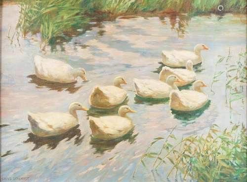 HANS SCHMIDT 1877 Berlin - 1958 Ducks on water Oil on