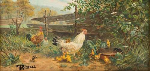 MUNICH SCHOOL 2nd half 19th C. Chicken yard Oil on