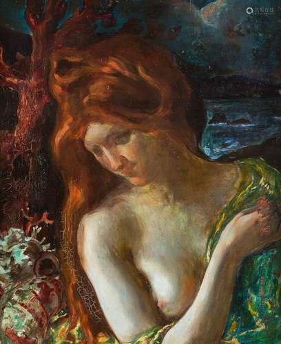 MUNICH SCHOOL c. 1900 Red-haired sirene Oil on wooden