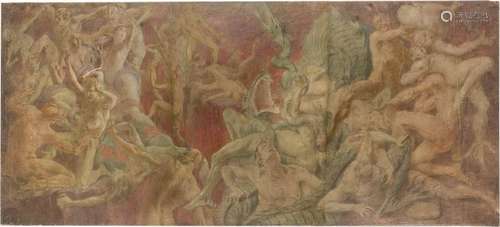 MUNICH SCHOOL c. 1900 Inferno Oil on canvas. 105 x 239