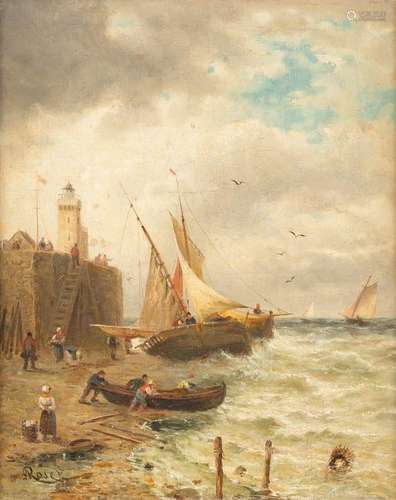 ANTONIO ROSE 1848 - 1918 Fishermen setting sails Oil on