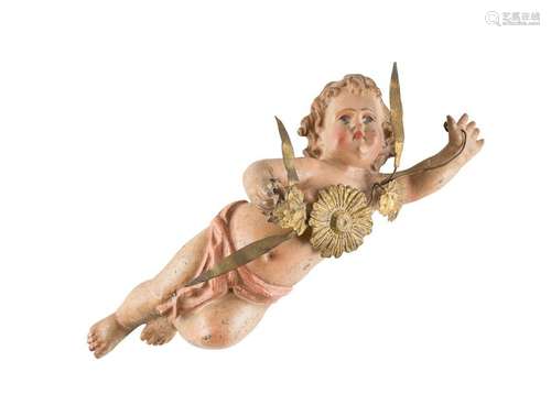 SCHWEBENDER PUTTO Deutsch, um 1900 Zinkguss, polychrom