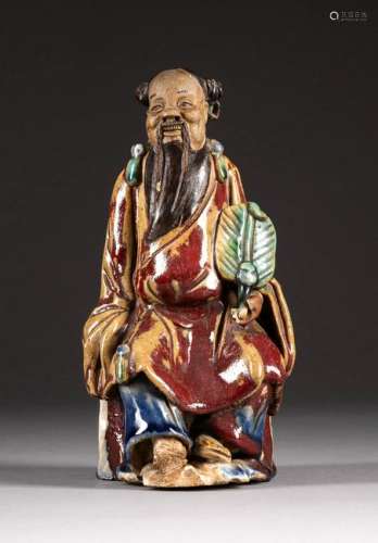 SITZENDER UNSTERBLICHER China, Qing-Dynastie Keramik,