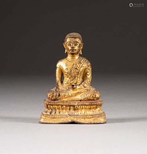 KLEINE BUDDHAFIGUR Thailand, um 1900 Bronze, vergoldet.