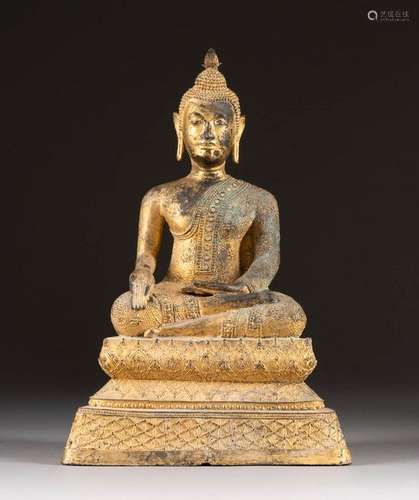 SITZENDER BUDDHA-SHAKYMUNI Thailand, um 1900 Bronze,