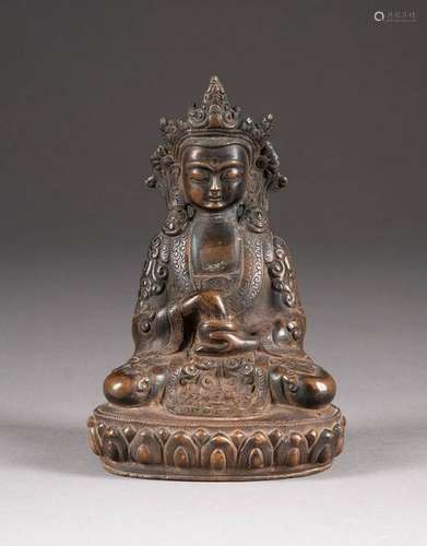 SELTENE BUDDHAFIGUR Tibet, 19. Jh. Bronze, braun