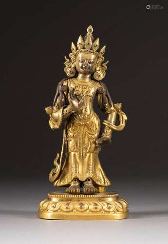 STEHENDER BODHISATTVA Mongolei, 18. Jh. Bronze,