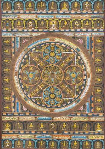 MANDALA MIT BUDDHAS Nepal, wohl um 1900 Polychrome