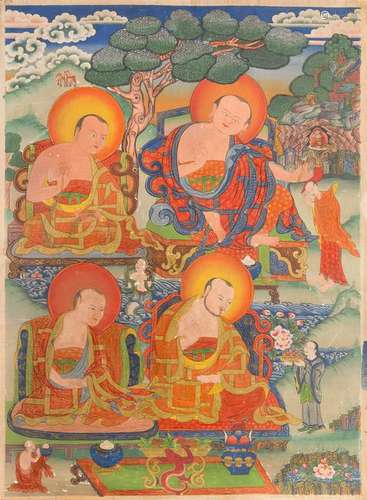 ZWEI THANGKAS: BUDDHISTISCHE WEISE Tibet, 19. Jh.