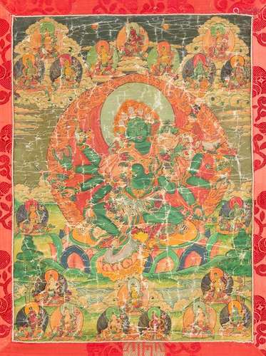 THANGKA: GRÜNE TARA Nepal/Tibet, um 1900