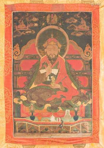 THANKA: DARSTELLUNG VON EINEM LAMA Tibet/Mongolei,