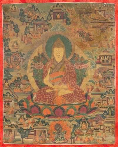 THANGKA: DATSRELLUNG EINES DALAI LAMA Tibet, 19. Jh.