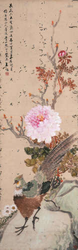 朱偁 花卉 绢本立轴
