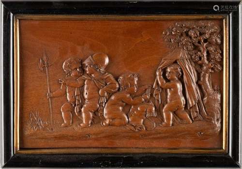 HOLZRELIEF 'LES ENFANTS GUERRIERS' Frankreich, um 1870