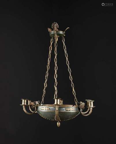 EMPIRE-DECKENLAMPE Frankreich, um 1810 Bronze, part.