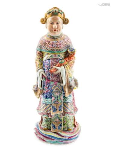 A Large Famille Rose Porcelain Figure of a Daoist