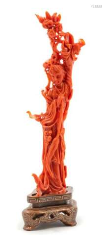A Red Coral Figure of a Female Immortal Height 6 x