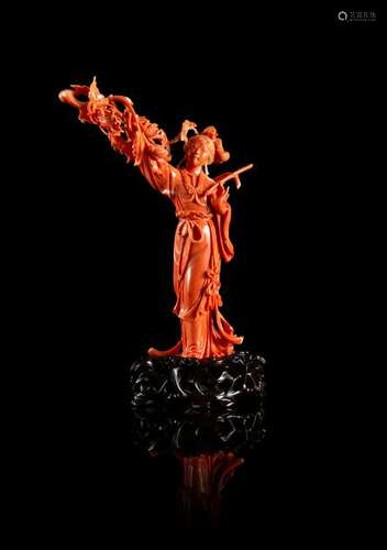 A Red Coral Figure of a Lady Height 6 in., 15 cm.