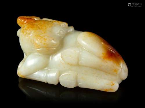 A Russet and White Jade Figure of a Buffalo Height 2
