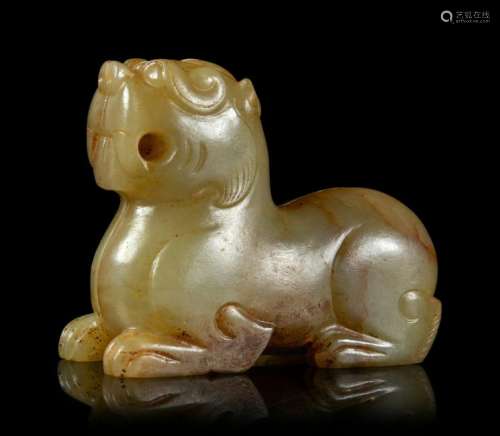 A Celadon and Russet Jade Mythical Beast Height 1 1/2