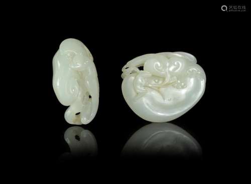 Two Pale Celadon Jade 'Lingzhi' Groups Widest: 2 1/4