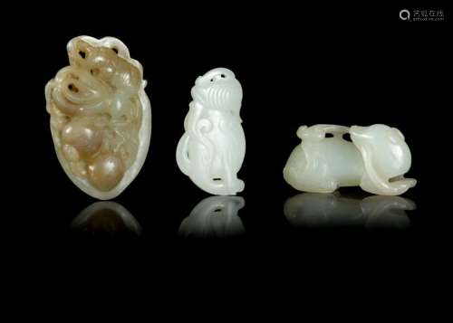 Three Celadon Jade Carvings Largest: length 2 3/8 in.,