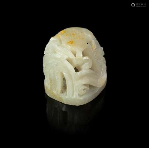 A Carved Russet and White Jade Hat Finial Height 1 1/2