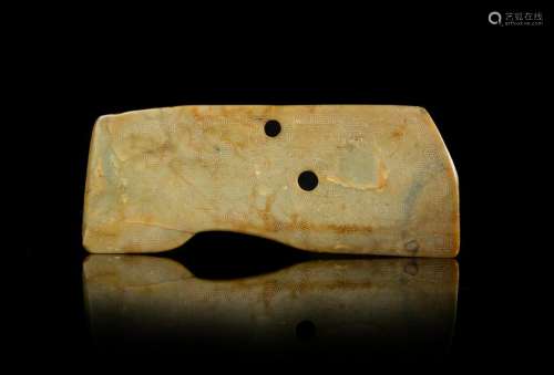 A Russet and Celadon Jade Blade Length 4 7/8 in., 12