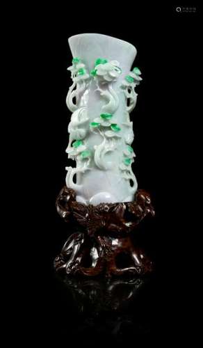 An Apple Green and Celadon Jadeite Flower Vase Vase: