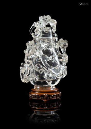 A Carved Rock Crystal Covered Vase Height overall 7 1/4