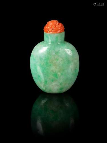 An Apple Green and Celadon Jadeite Snuff Bottle Height