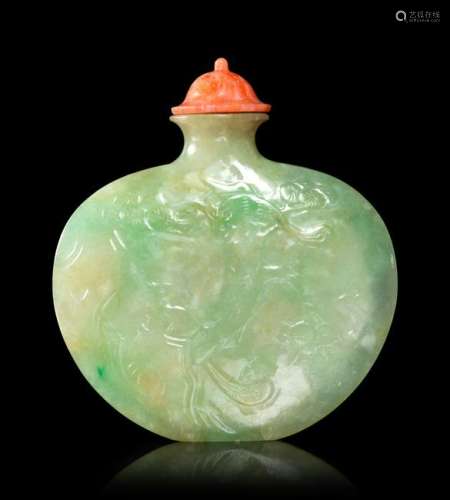An Apple Green and Celadon Jadeite Snuff Bottle Height