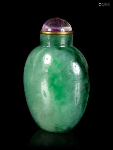 An Apple Green Jadeite Snuff Bottle Height 2 3/8 in., 6