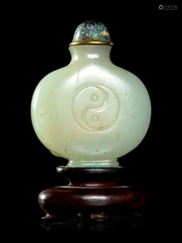 A Pale Celadon Jade Snuff Bottle Height 1 7/8 in., 5