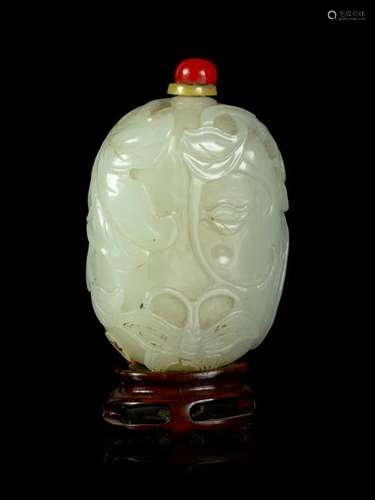 A Pale Celadon Jade Melon-Form Snuff Bottle Height 2