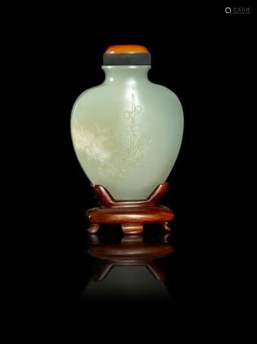 A Pale Celadon Jade Snuff Bottle Height 2 1/8 in., 5