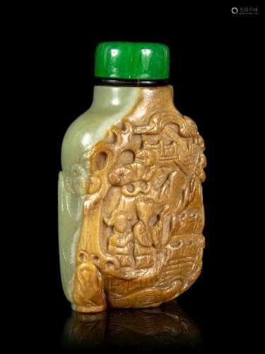 A Carved Russet and Celadon Jade Snuff Bottle Height 2