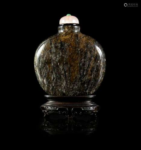 A Hair Crystal Snuff Bottle Height 3 in., 8 cm.