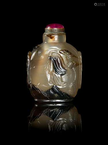 A Carved Silhouette Agate Snuff Bottle Height 2 1/4