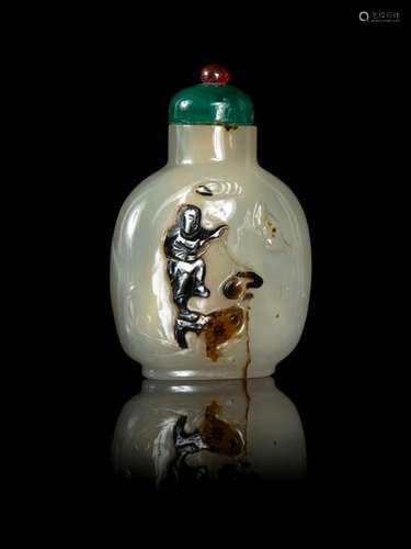 A Carved Silhouette Agate Snuff Bottle Height 2 1/4