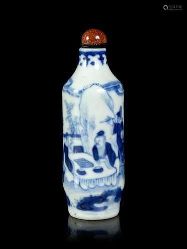 A Blue and White Porcelain Snuff Bottle Height 3 1/4