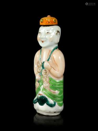 A Famille Rose Porcelain Figural-Form Snuff Bottle