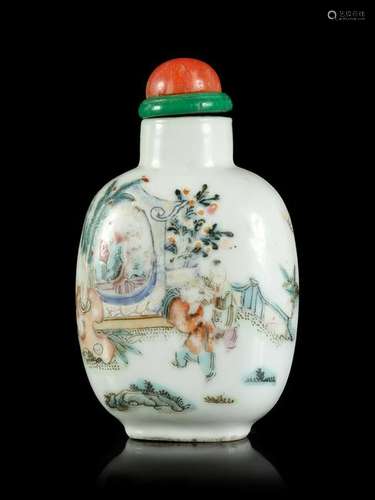 A Famille Rose Porcelain Snuff Bottle Height 2 3/8 in.,