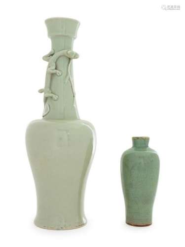 Two Monochrome Glazed Porcelain Vases Taller: height 15