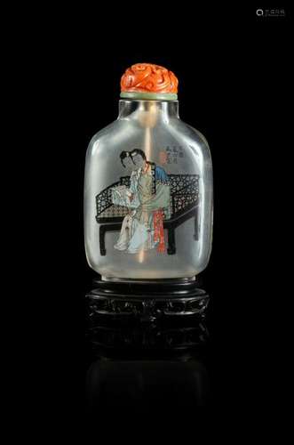 An Inside Painted Glass Snuff Bottle Height 2 3/4 in.,