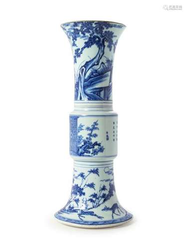 A Blue and White Porcelain Gu Vase Height 16 in., 41